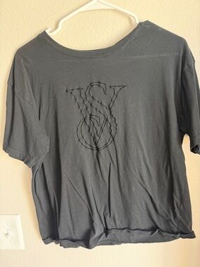 Victoria's Secret Black Short Sleeve Tee with Raised VS Monogram